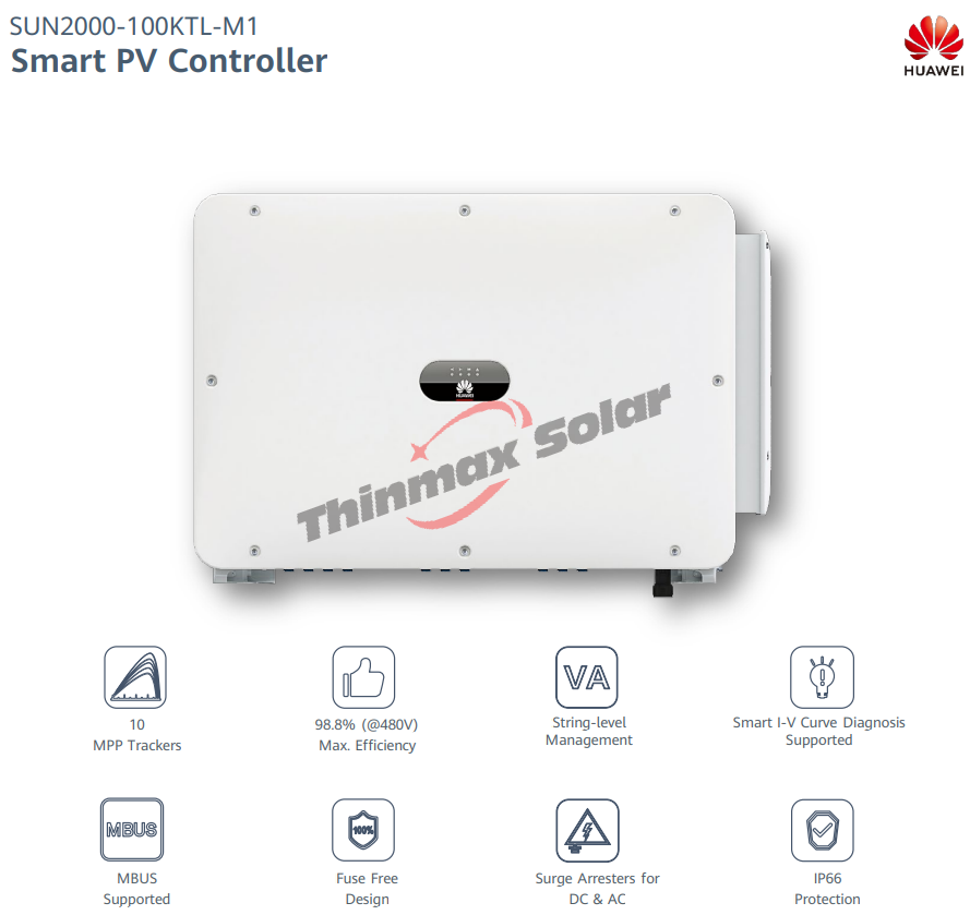 Huawei inverter SUN2000-100KTL-M1 100kw inverter for solar panel system solar energy inverter
