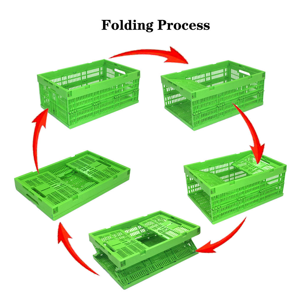Mesh Foldable Crate Plastic Storage Stackable Basket Moving Boxes 600*400*225mm