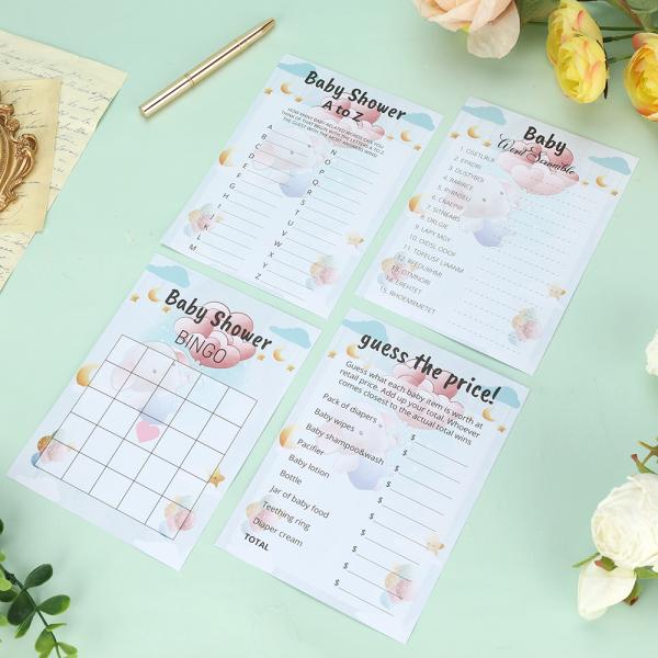 4c Offset Printing 100 Pcs Baby Shower Games Cards Bingo Guess Who Is Right Word Scramble