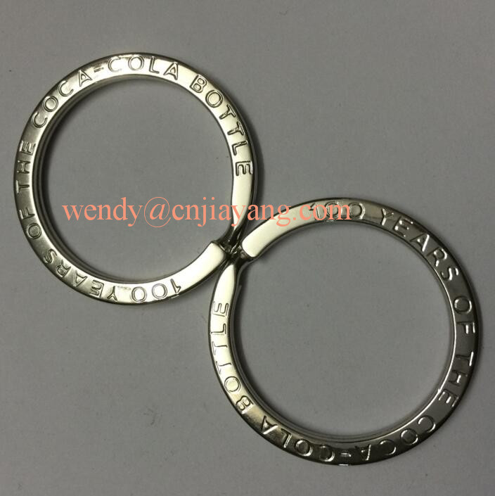 jiayang shiny silver laser cut logo flat split key ring with engraved logo