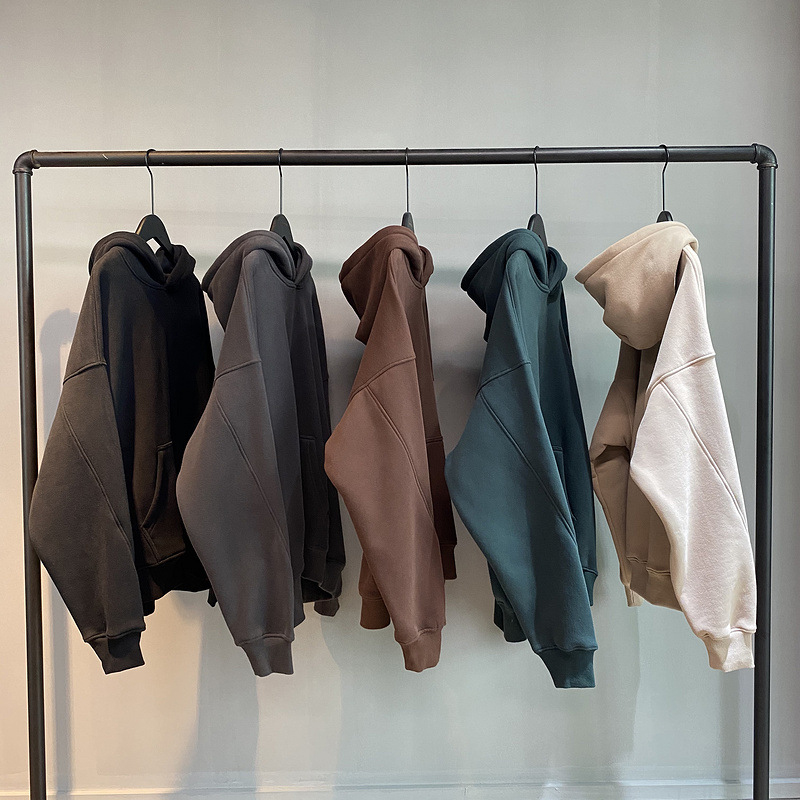Thick French Terry Fleece Men'S Big Oversized Hoodie Drop Brown Grey Shoulder Hoodies Style Pullover