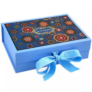 China Recycled Folding Gift Cardboard Gift Box Flap Packaging Ribbon Closure wholesale