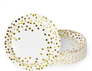 China 100 Biodegradable 50 Pack White And Gold Disposable Paper Plates wholesale