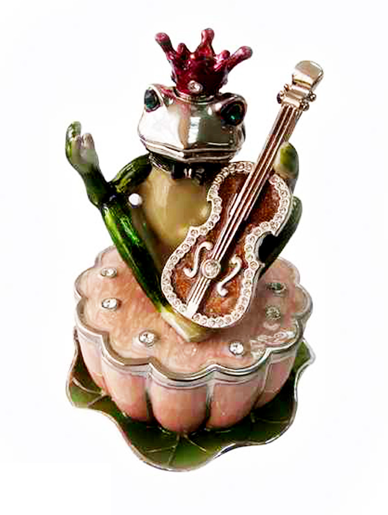Violin Frog Trinket Box Music Jeweled Box Pewter Frog Jewelry Box Green Frog Trinket Box Frog Trinket Box Jeweled Box