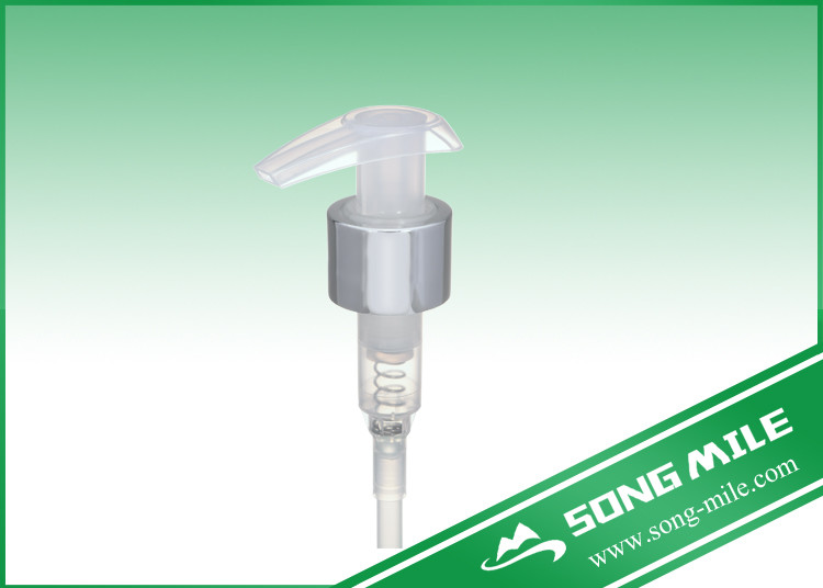 28mm Plastic Liquid Soap Lotion Pump Silver Aluminum Transparent