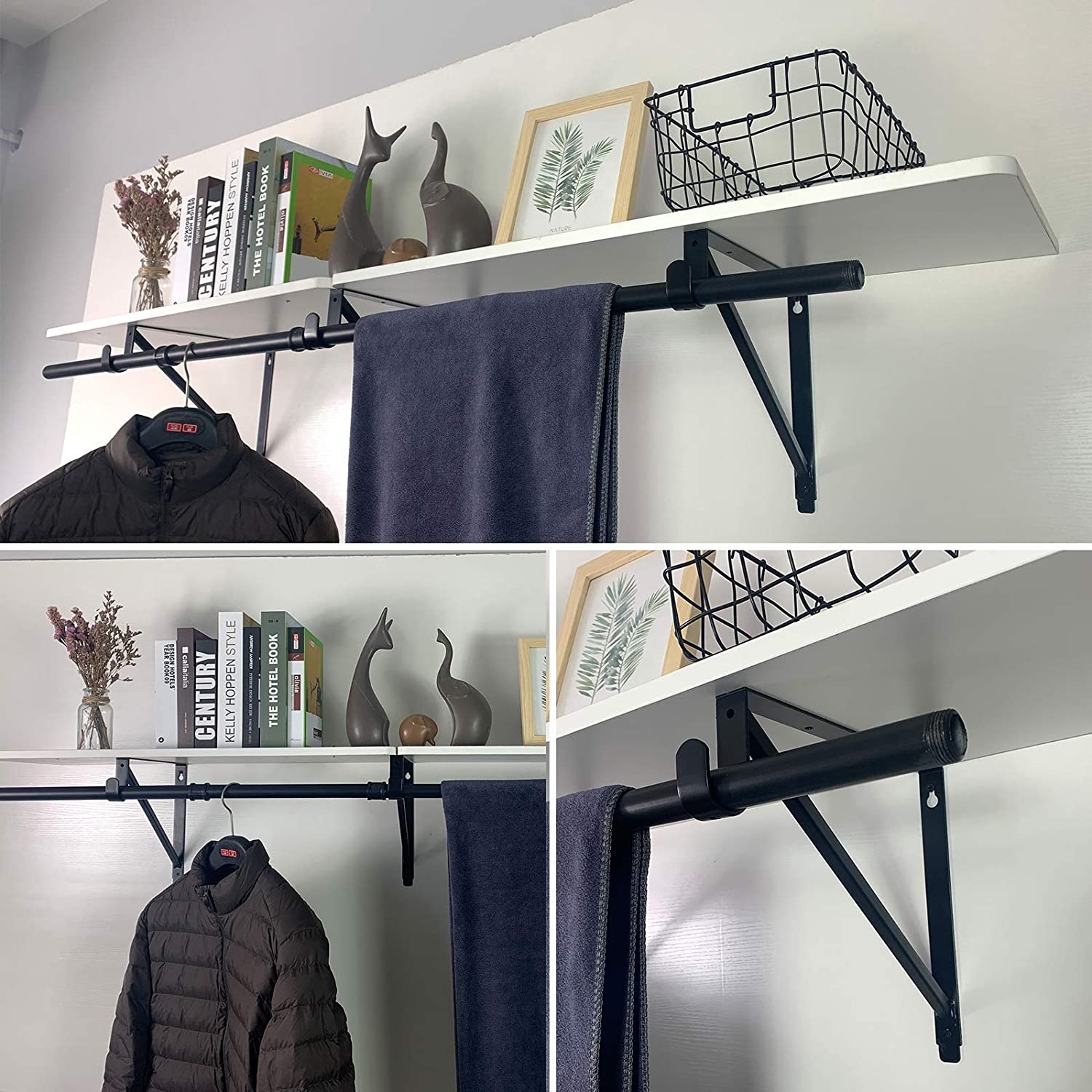 Standard Closet Curtain Rod Support Holder Bracket with Heavy Duty Metal Steel Bracket