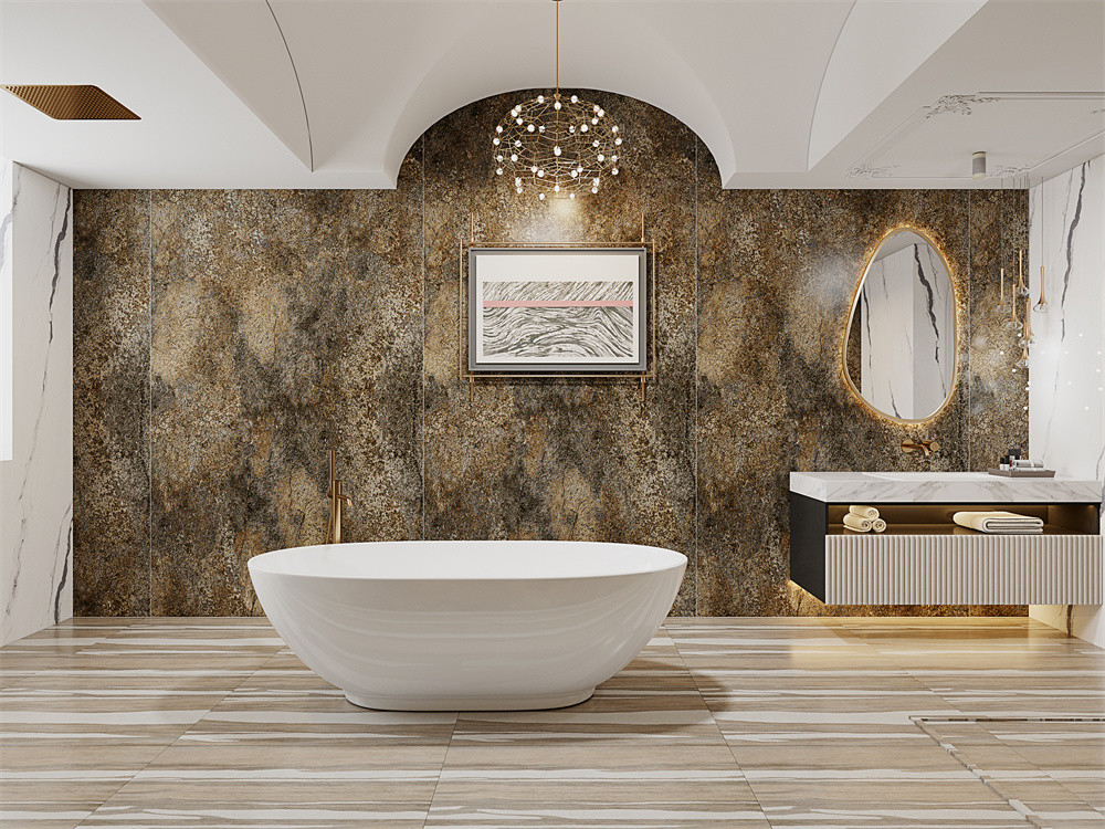 Yellow Matt Indoor Wall Glazed 160x320cm Porcelain Sintered Stone Slab For Bathroom Background