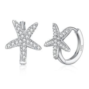 China 1x1cm 1.32g Sterling Silver Jewelry Earrings 5A Starfish Cubic Zirconia Earring wholesale