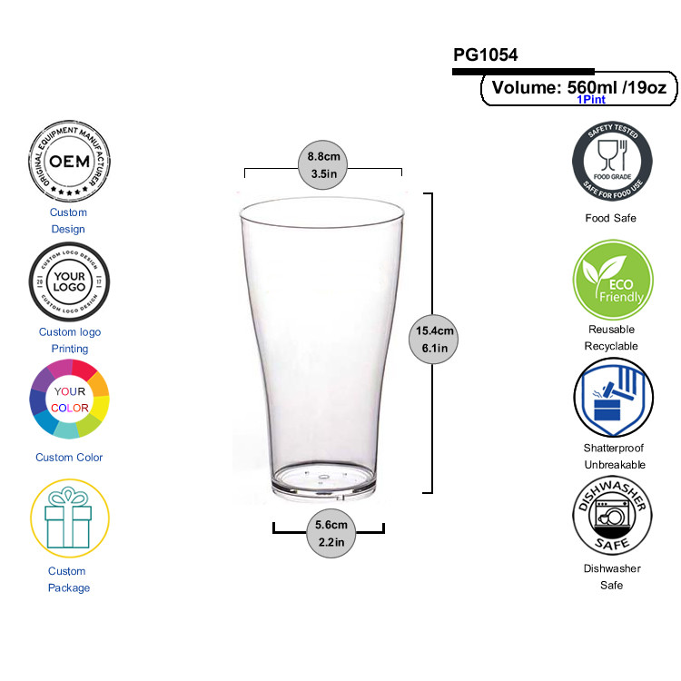 High Durable Acrylic Beer Glasses Food Grade Plastic Pint Beer Glass