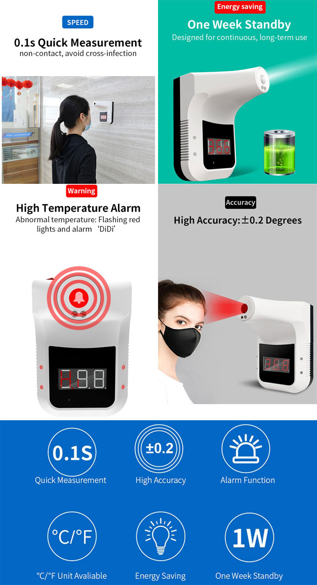 Wall Mounted Non Contact Infrared Thermometers With Alarm