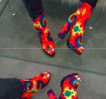 Colorful Tie Dye Open Toe Ladies High Heeled Boots With Side Zipper