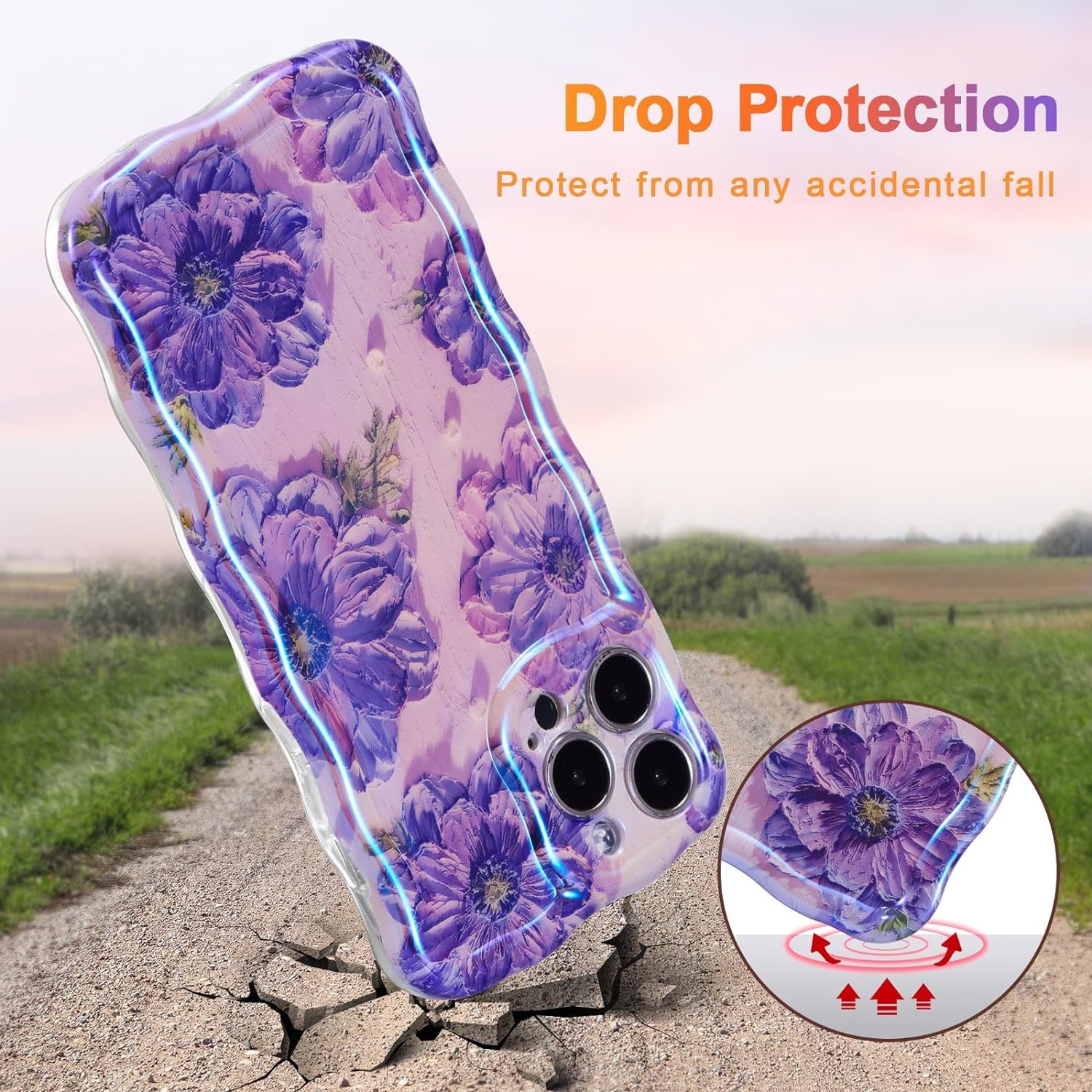 iPhone 12 Pro Max, colorful retro oil print laser gloss pattern cute curly wavy edge exquisite phone case