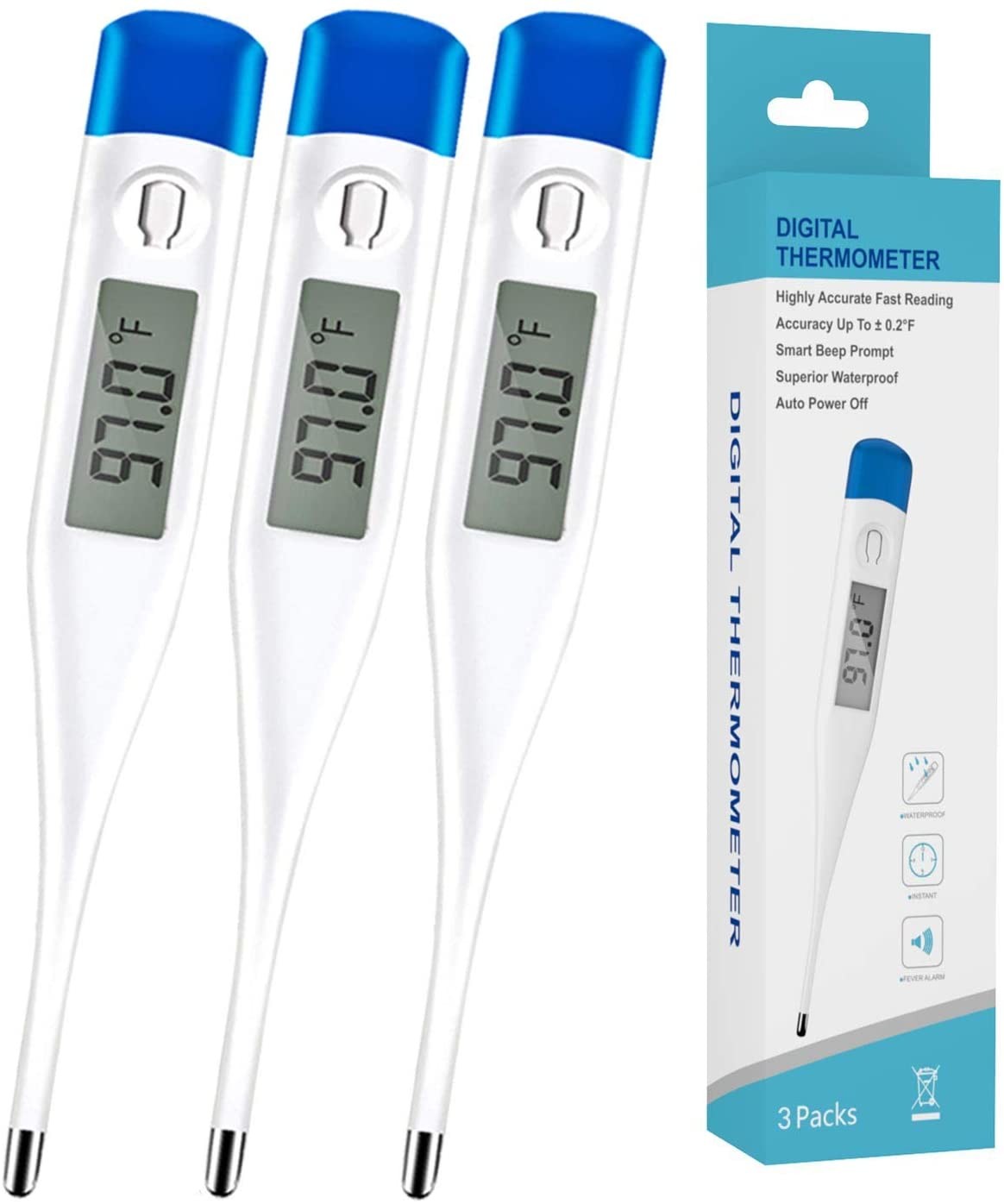 Medical Digital Thermometer with Fever Indicator and Memory Recall