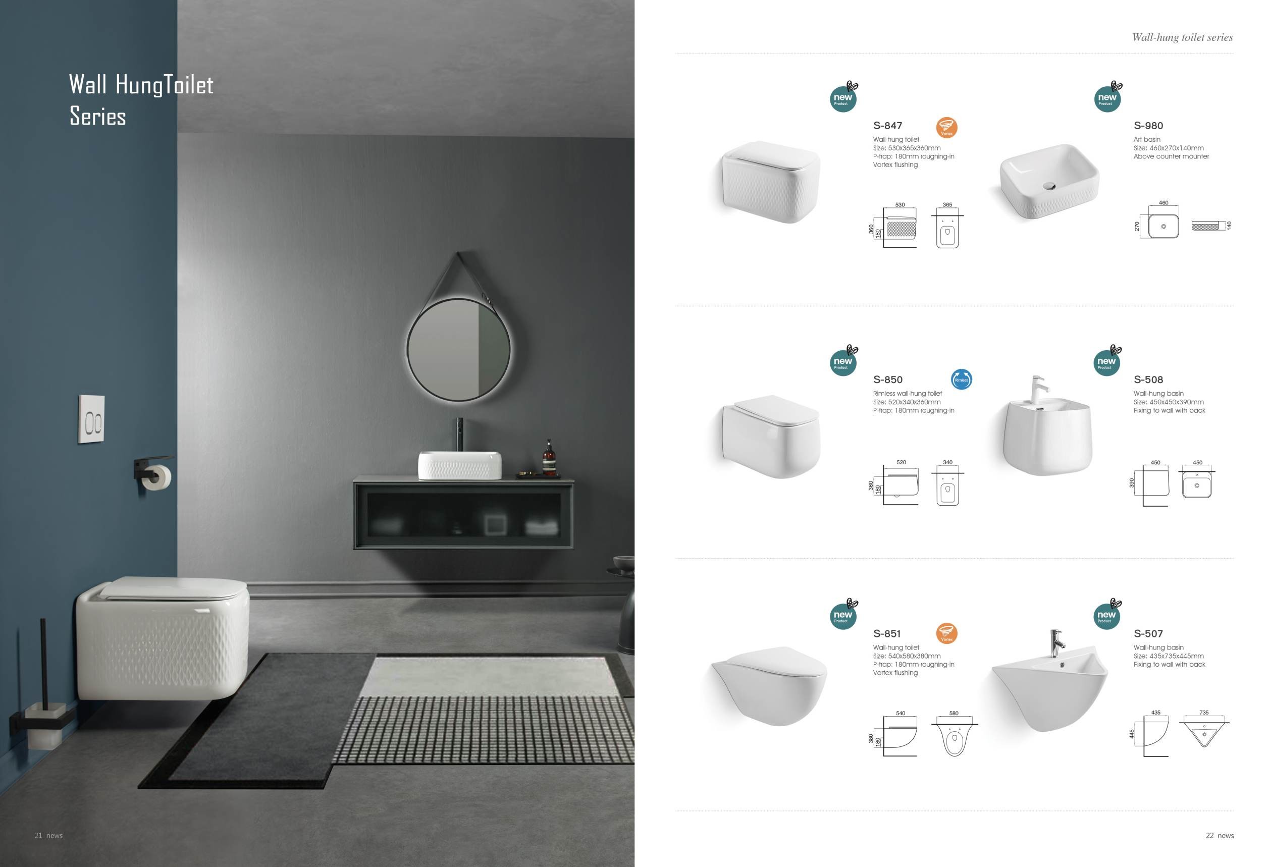 Modern Ceramic Bathroom Basin Wall Mounted Seamless One Piece