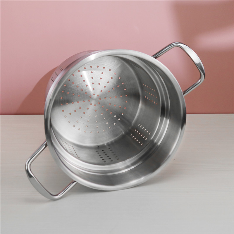 Double layer food kitchen pot spaghetti cooking pot with glass lid steamed grid