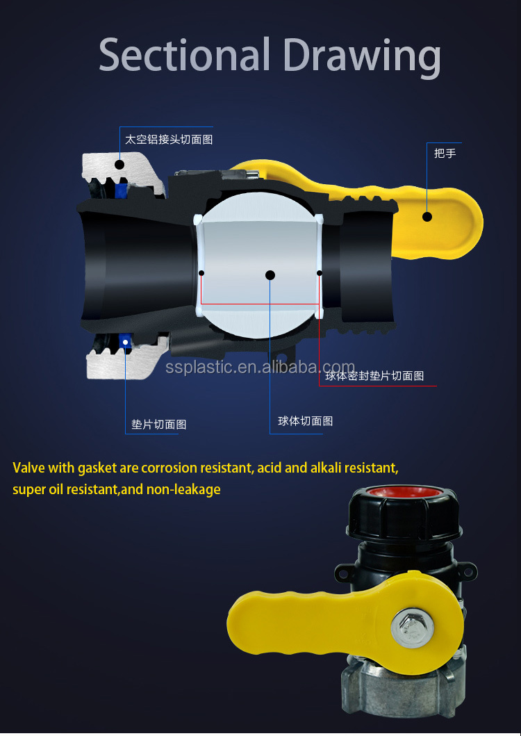 OEM PE Plastics IBC Tank Ball Valve Structure 75mm DN50
