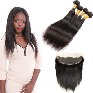 China Double - Drawn Strong Weft Indian Human Hair Bundles 13 * 4 Lace Frontal wholesale