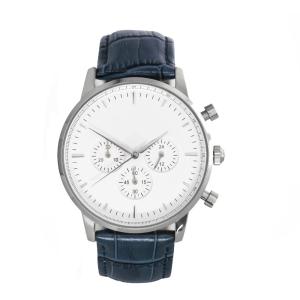 China Blue Crocodile Band Stainless Steel Chronograph Watch With Butterfly Buckle wholesale