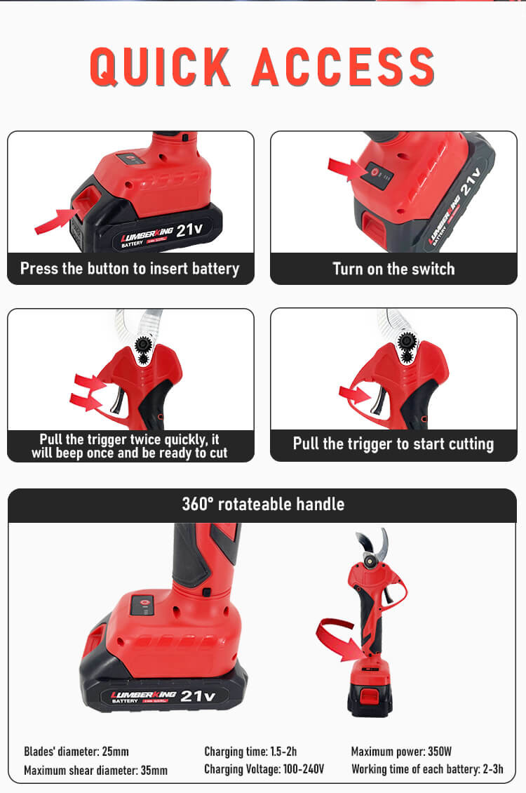 Cordless Branch Scissors Electric Pruning Shears Battery Pruner 21v