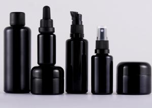 China Black Skin Care Packaging Cream Bottle Glass Skincare Packaging Cream Cosmetic Glass Jar and Lotion Bottle Set wholesale