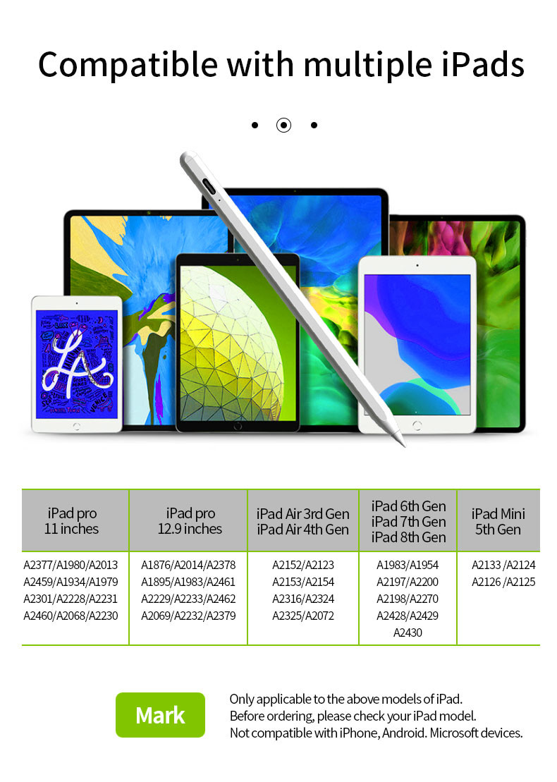 Active Capacitive Tips Palm Rejection Stylus Tilt Recognition Instant Bluetooth Pairing