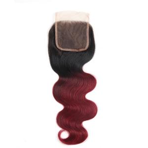 China Brazilian 4x4 Lace Closure 1b 99j Burgundy Body Wave Closure Ombre Color wholesale