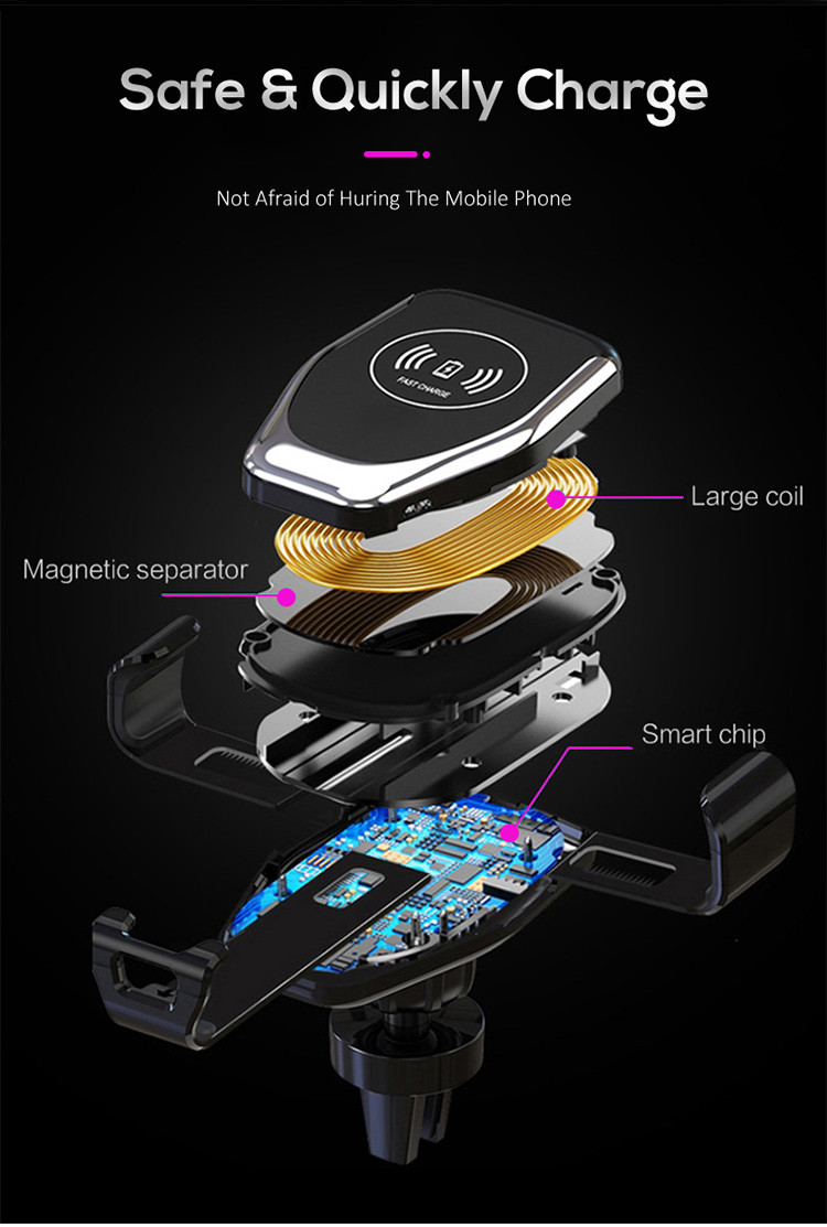 10W Qi Standard Phone Holder Car Wireless Charging