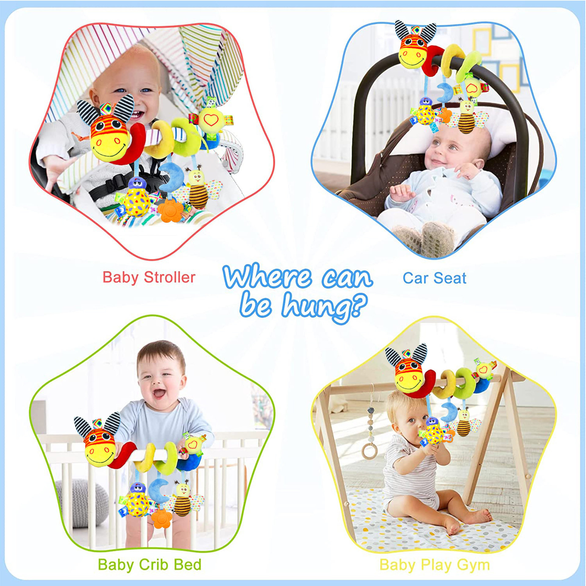 0-24 Months Baby Spiral Plush Toy Stretchy Activity Toy for Stroller and Crib Mobile