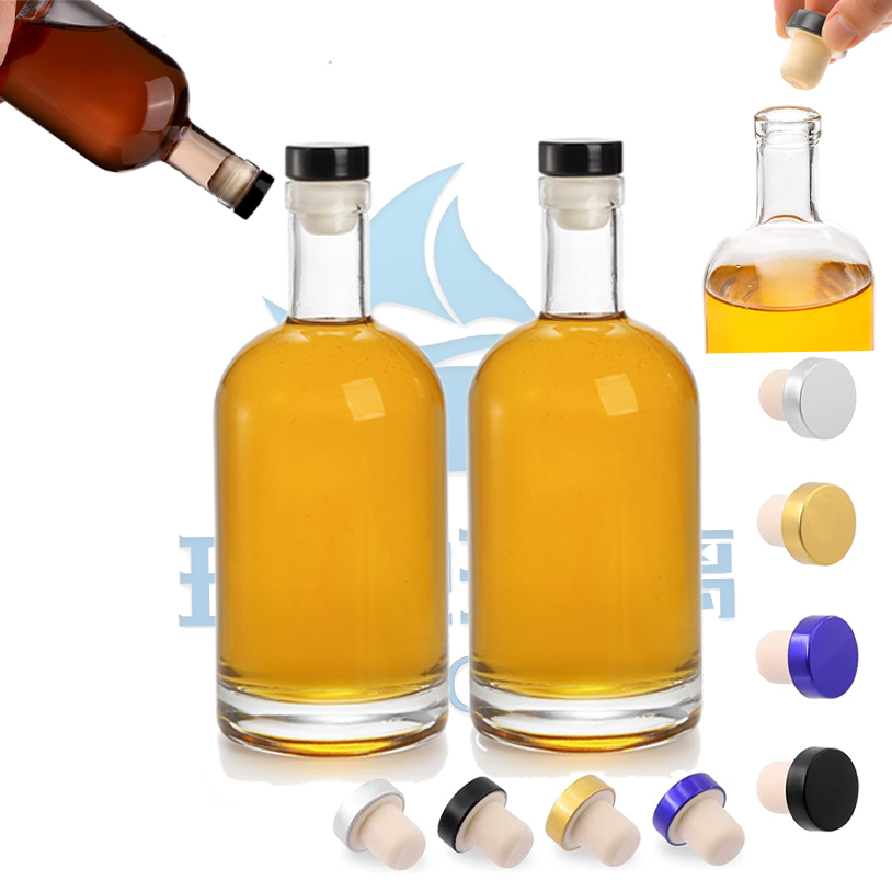 Custom Logo Luxury 700ml 750ml Clear Empty Brandy Glass Bottle With Cap and Cap