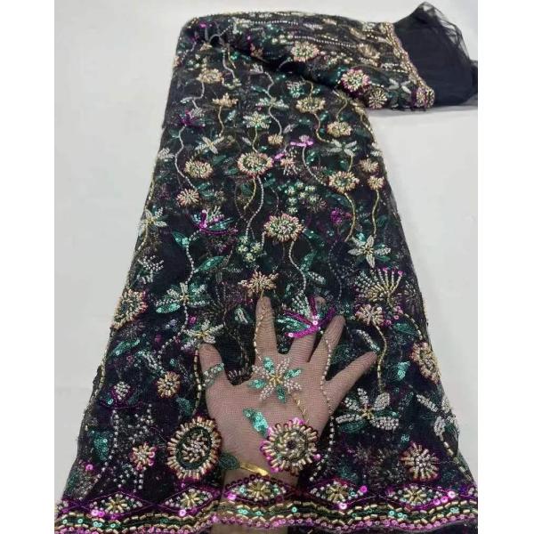 Easily Customizable Luxury Tulle French 3D Beaded Embroidery Mesh Lace Fabric for Women's Clothing Dance Dresses