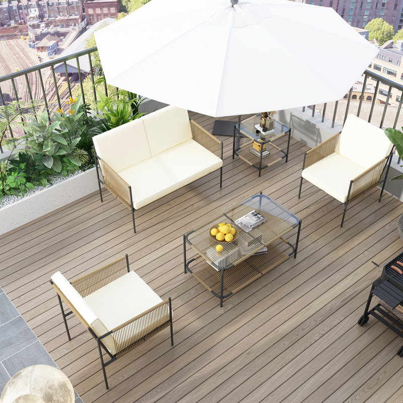 AJUNION Metal Patio Furniture Set Rattan Woven Outdoor Furniture with Coffee Table