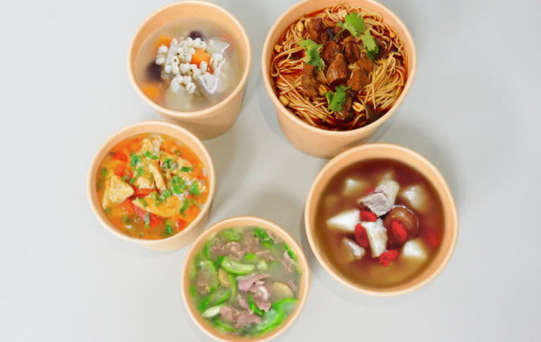 Food Grade Disposable Kraft Paper Soup Bowls Biodegradable With Lids