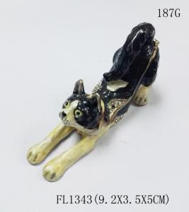 China Cat trinket jewelry box metal cat figure bejeweled box cat enamel trinket box wholesale