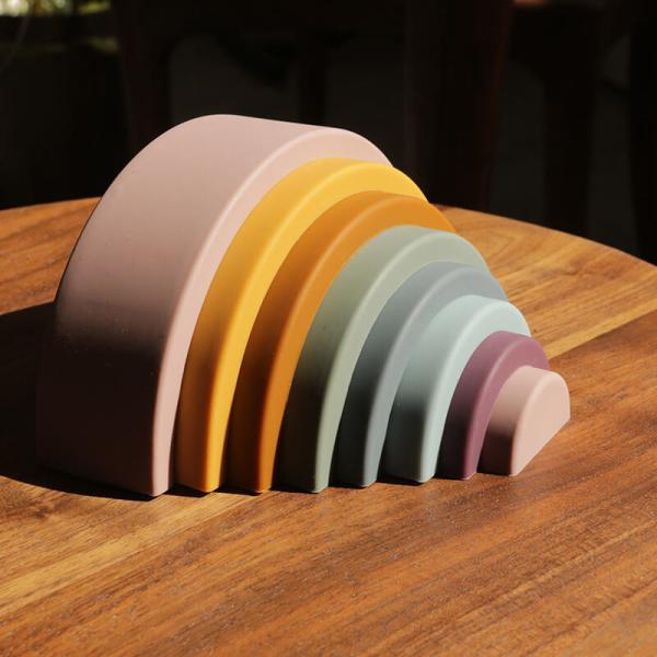 New Children'S Education Silicone Rainbow Round Cloud Arched Colorful Building