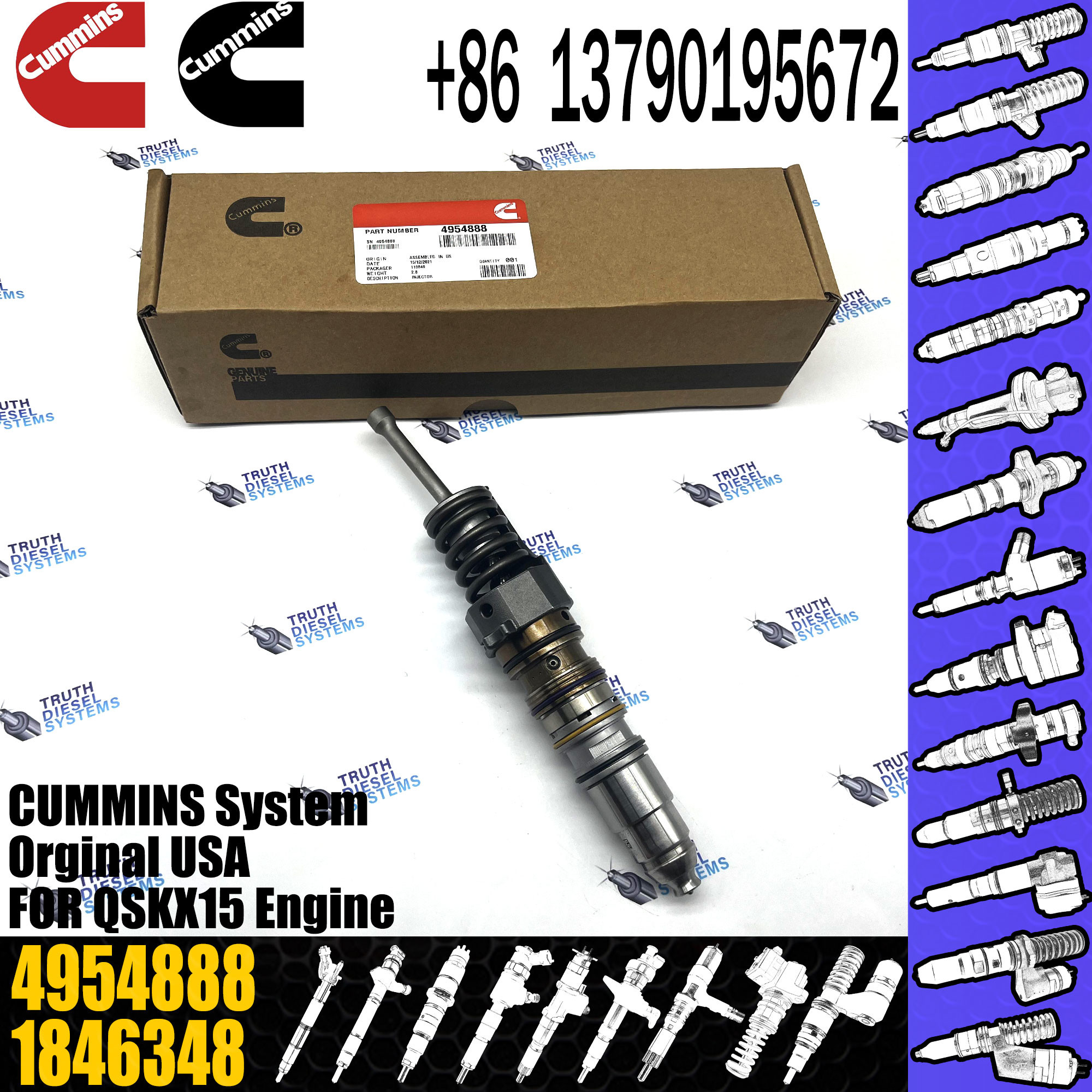 Cummins QSKX15 Fuel Injector Assembly 4062569 4928260 4088665 4088725 4954888