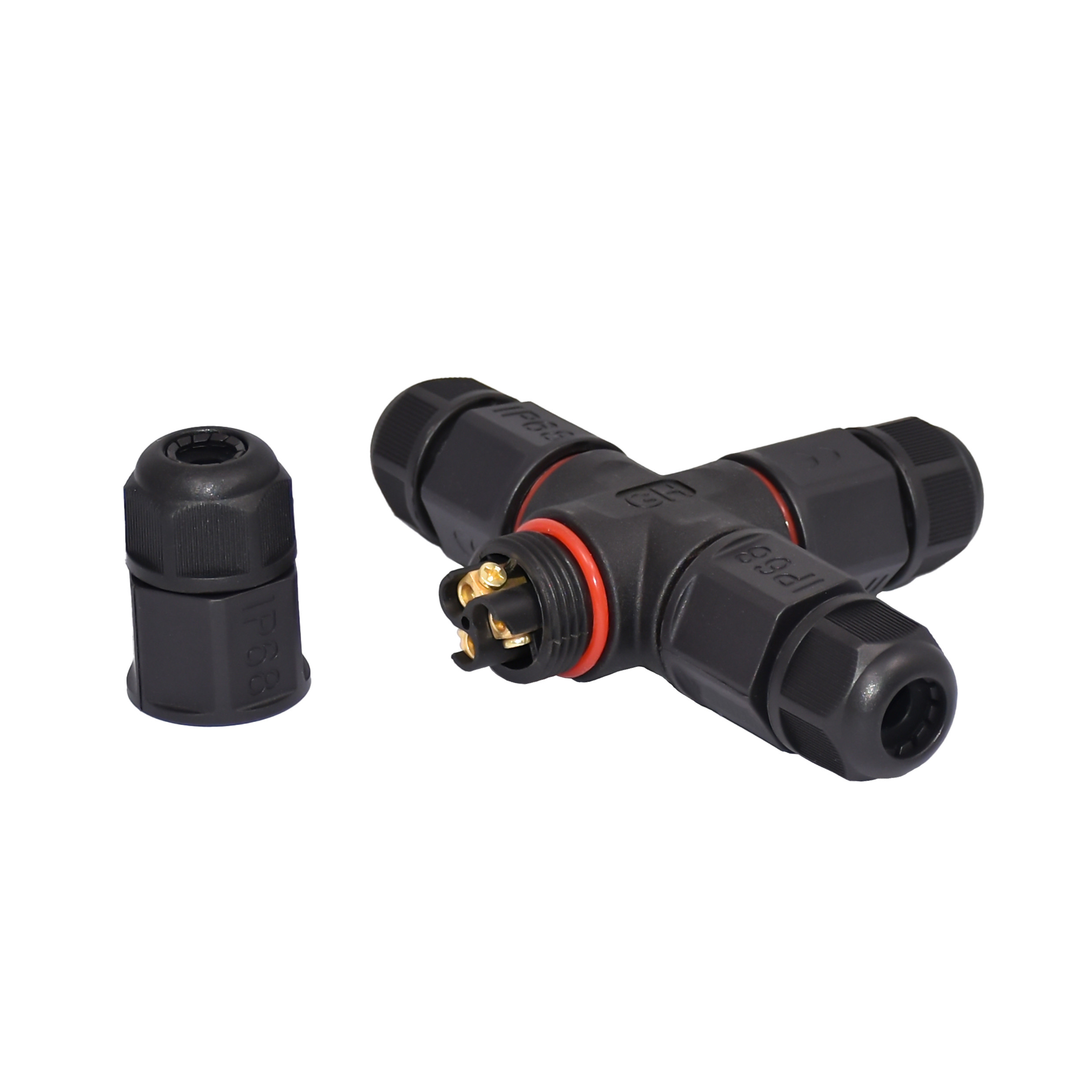 3 Pin Pole Four Way Waterproof 300V 3 Pin Black Plug Adapter LED Screen Connector M 20 T + Type Connector 3 Directions