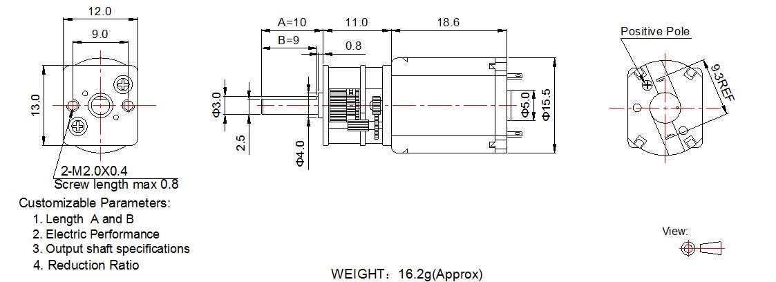 Miniature DC Gear Motor 13mm Diameter Square 12 Volt DC Motor With Gearbox