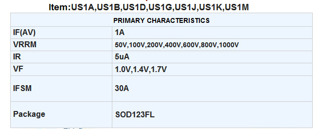 1A Us1a Thru Us1m High Efficiency Rectifier Diode SOD123FL Package