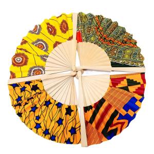 China Cherry Fancy Cloth Wooden Customized Hand Fans Spanish Personalised 23CM wholesale
