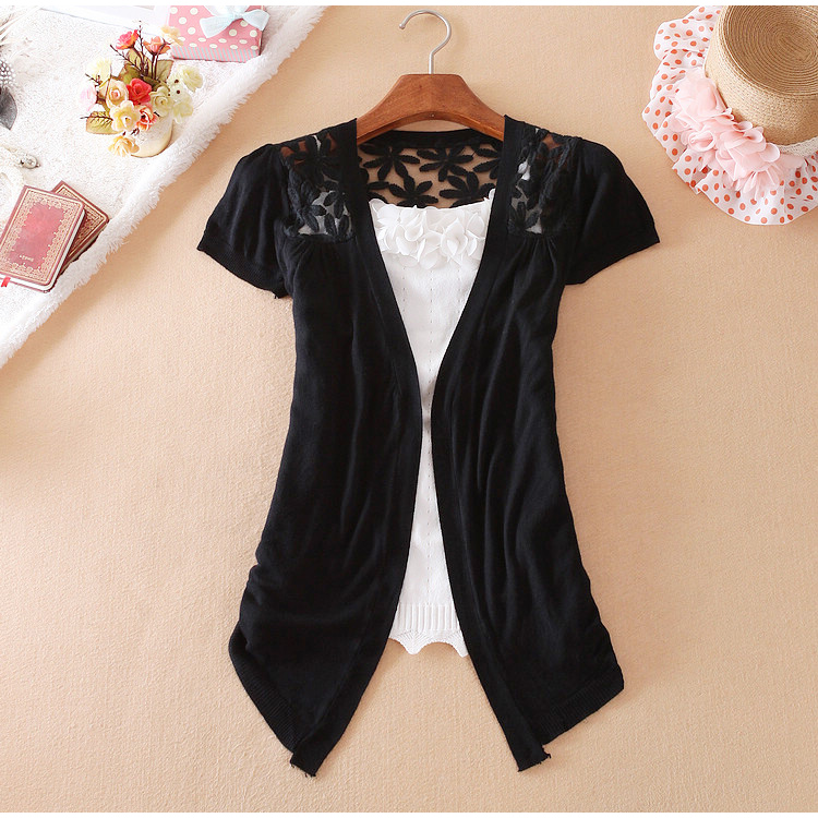 Spring/Fall Hot Selling Fashion Women's Clothing Brand See Through White Short Sleeve Crochet Net Lace Cardigan