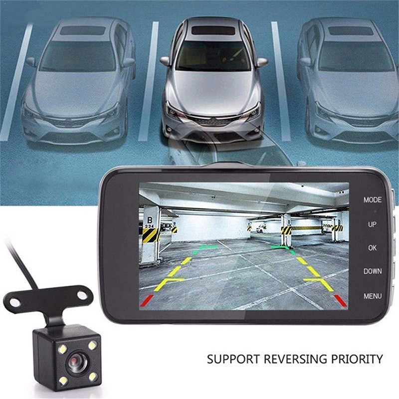 Front Rear Car Dual Camera Dash Cam Recorder 4 Inch Front 1080P Back 720P