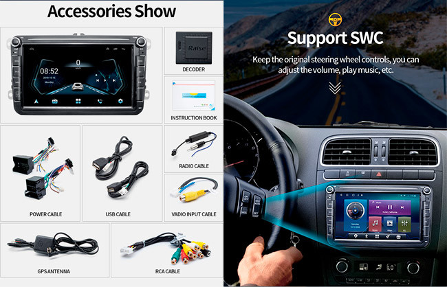 8" Double Din Car Stereo Touch Screen Volkswagen Jetta Radio WIFI SWC 1G 16G