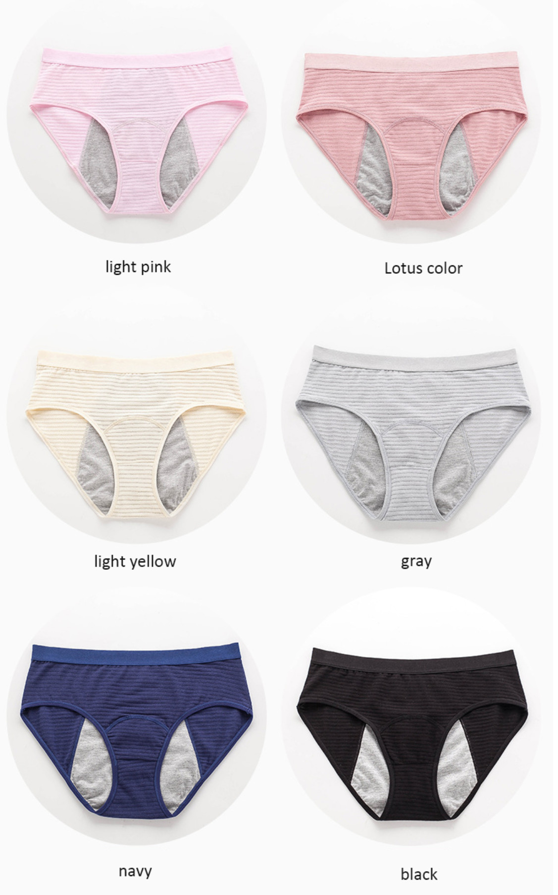 In Stock 3 Layers Multi Color Leakproof Menstrual Panties Cotton Brief Absorbent Period Underwear For Women