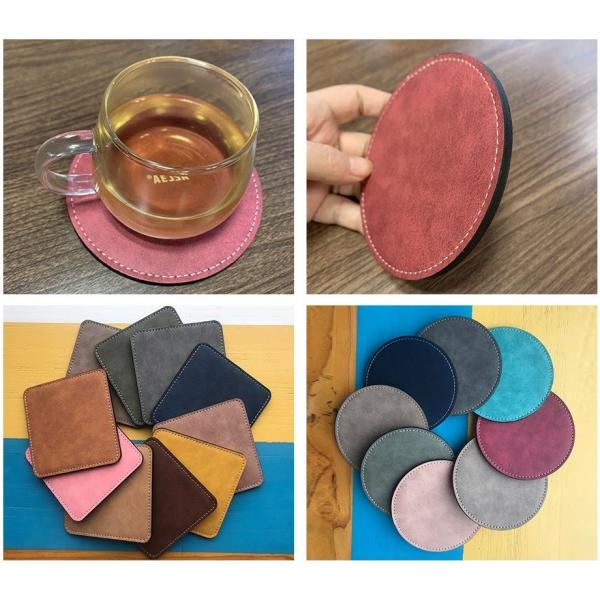 Custom Print Logo Sublimation Blanks Coasters Round Square Colorful PU Leather Sublimation Coaster