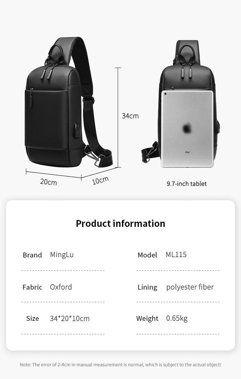 Factory Wholesale new design travel shoulder bag korean crossbody custom chest men sling bag