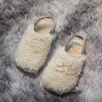 Thick Bottom Beige White Womens Fluffy Sandals Hook Elastic Strap