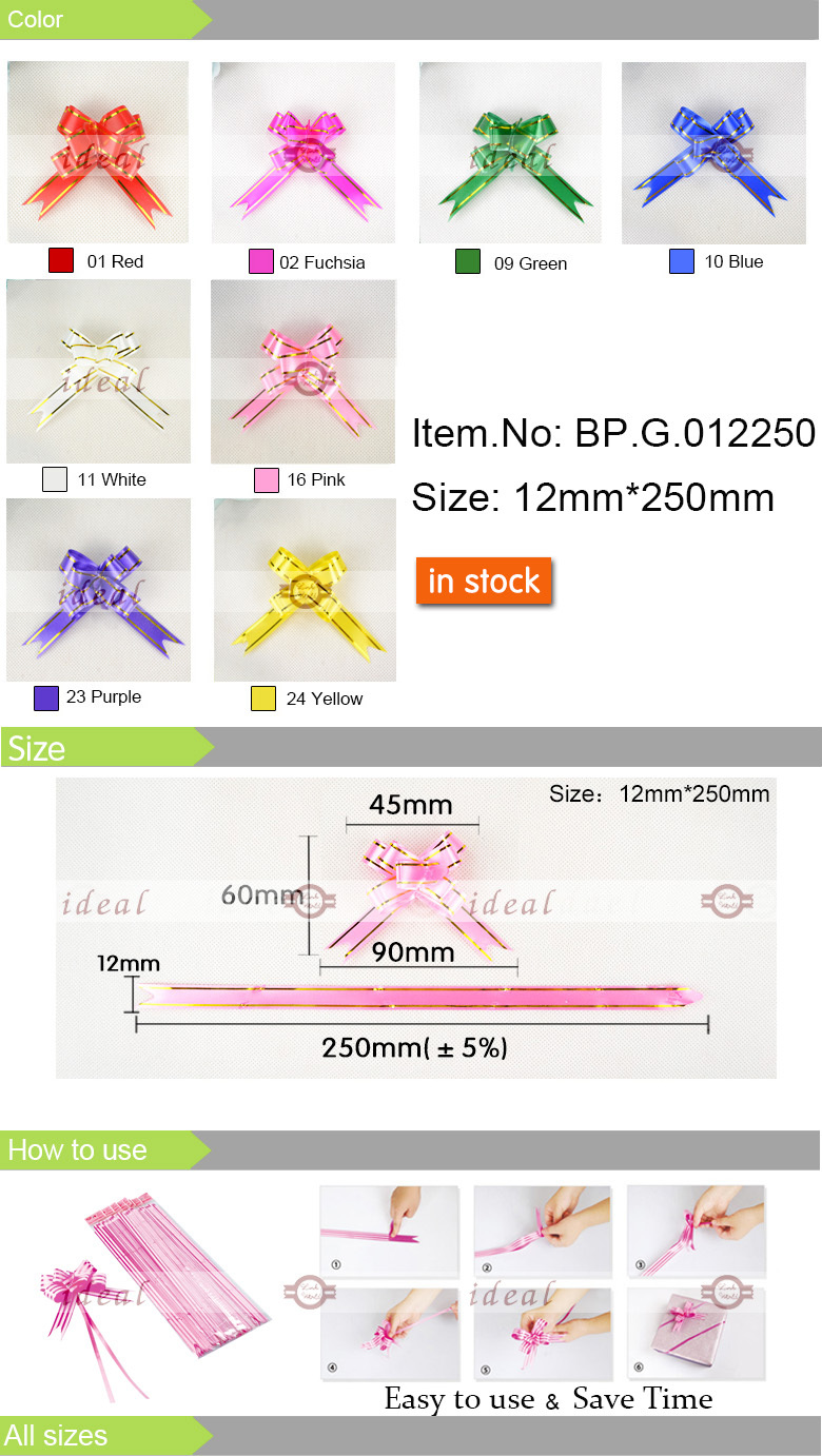 12mm mini glod thread plastic small pull bows for jewelry packing