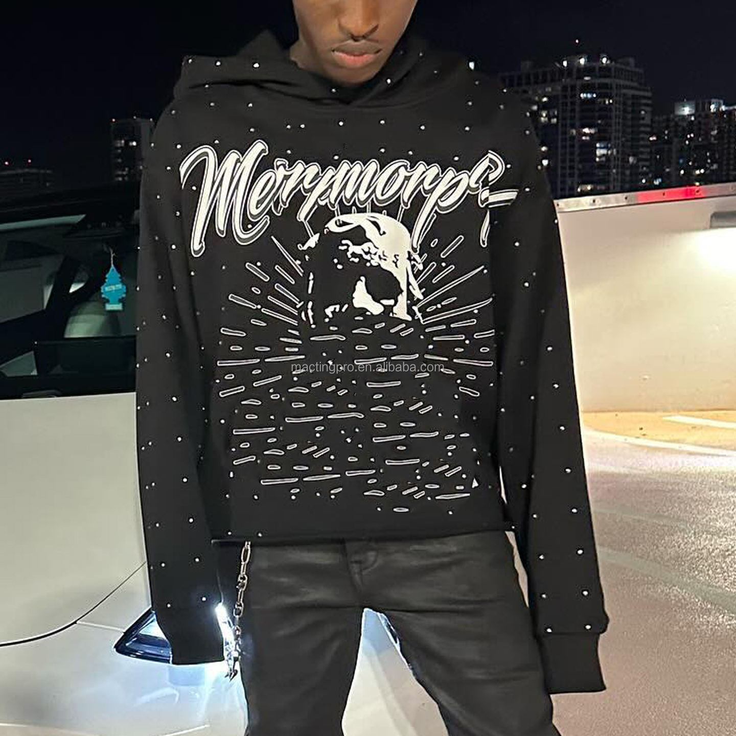 Customized Mens 300 gsm Lightweight Pullover Hooded Sweatshirt with Cut Edge Raw Hem