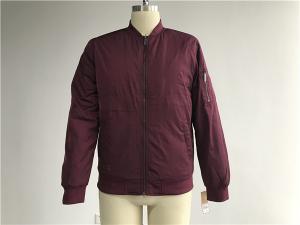 China Menswear Zip Through Burgundy Polyester Bomber Puffer Jacket With Rib Detail Tw76087 wholesale