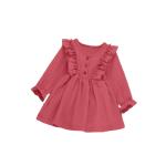 Toddler Baby Girls Muslin Cotton Fabric Long Sleeve Ruffle Trim Dresses Above